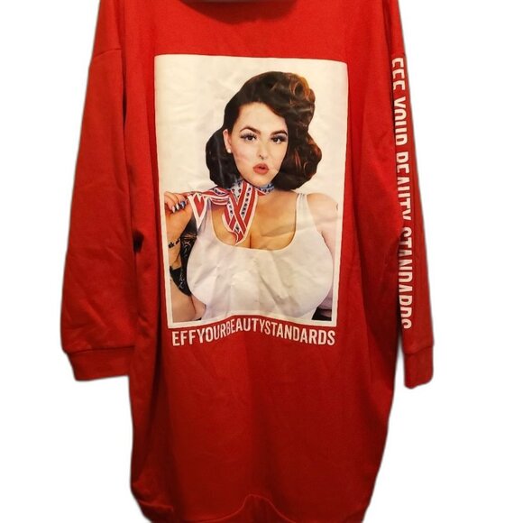 Fashion To Figure x Tess Holiday NWT Women's 3X EYBS Red Graphic Hoodie Dress - Picture 10 of 10